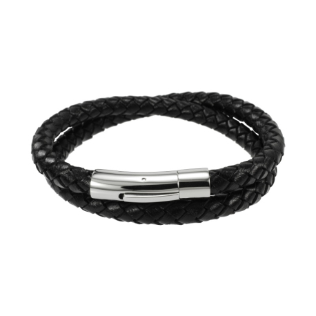 Duo bracelet braided leather and steel